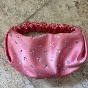 Alexander McQueen Pink Satin Crystal logo scrunchie mini bag